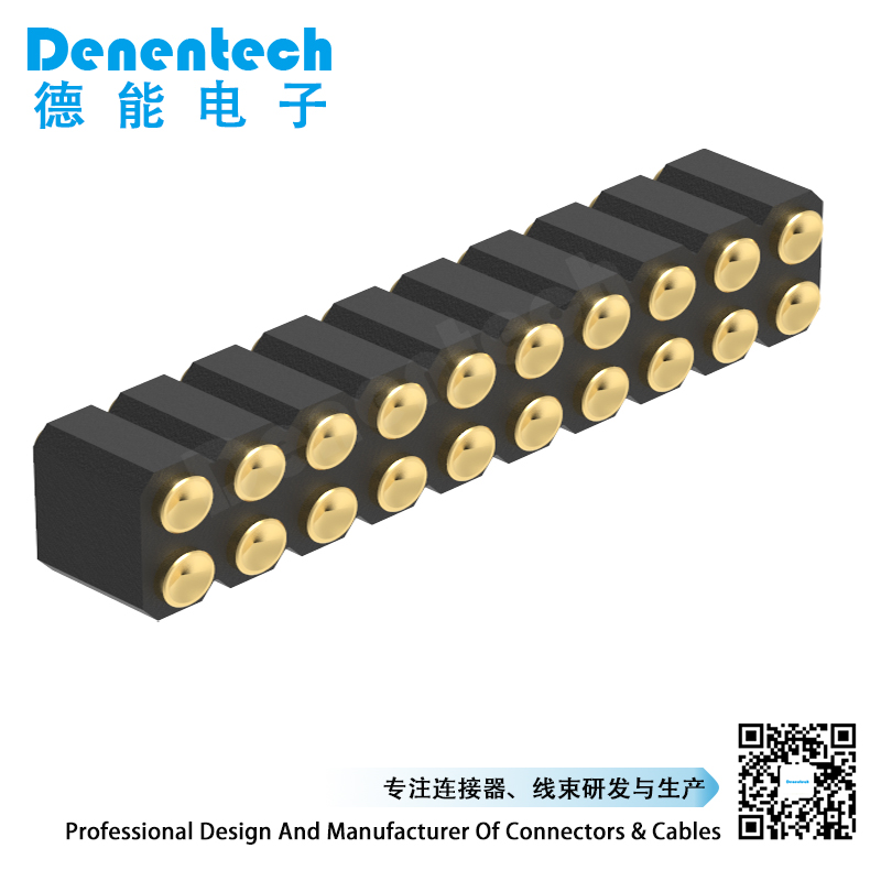 Denentech 2.54MM pogo pin H4.0MM dual row female straight SMT concave spring test probes pogo pin connector